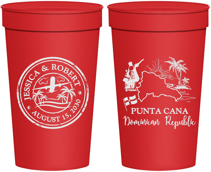 Personalized Wedding 32 oz Stadium Cups - Domincan Republic | 523