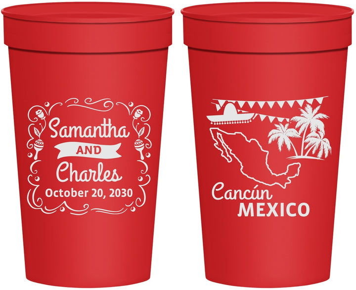Personalized Wedding 32 oz Stadium Cups - Mexico | 535