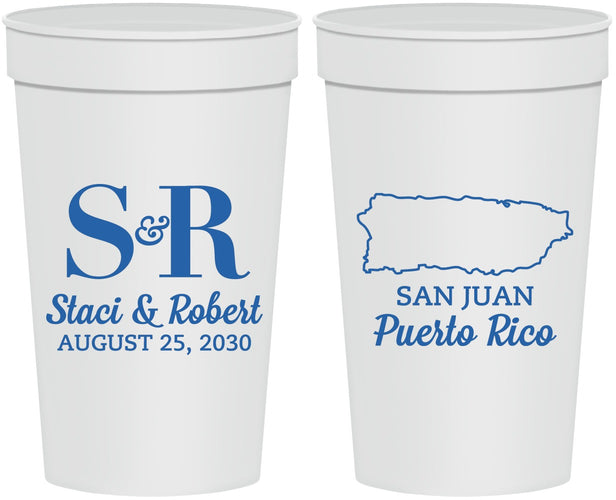 Personalized Wedding 32 oz Stadium Cups - Puerto Rico | 538