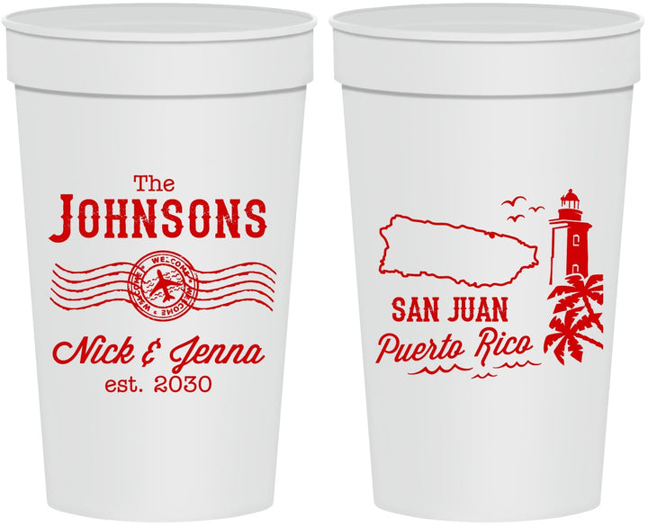 Personalized Wedding 32 oz Stadium Cups - Puerto Rico | 539