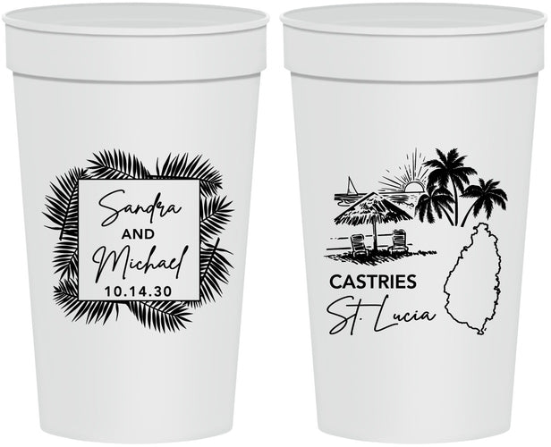 Personalized Wedding 32 oz Stadium Cups - St Lucia | 541
