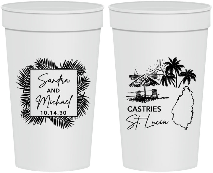 Personalized Wedding 32 oz Stadium Cups - St Lucia | 541