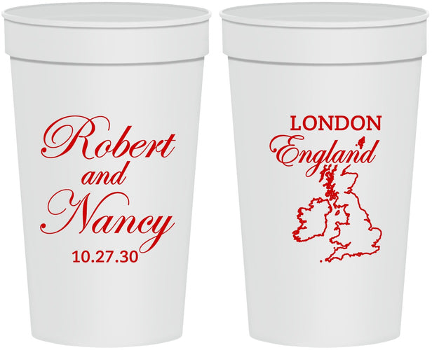 Personalized Wedding 32 oz Stadium Cups - England | 548
