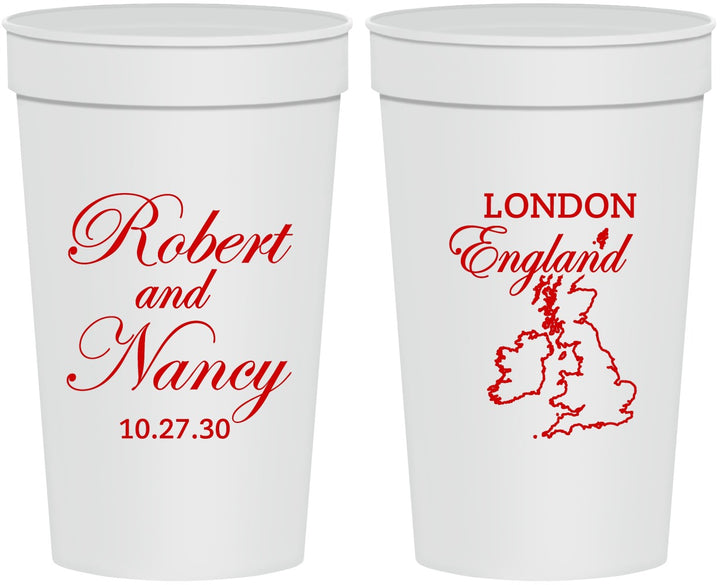 Personalized Wedding 32 oz Stadium Cups - England | 548