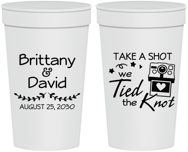 Personalized Wedding 32 oz Stadium Cups - Take A Shot We Tied The Knot | 553