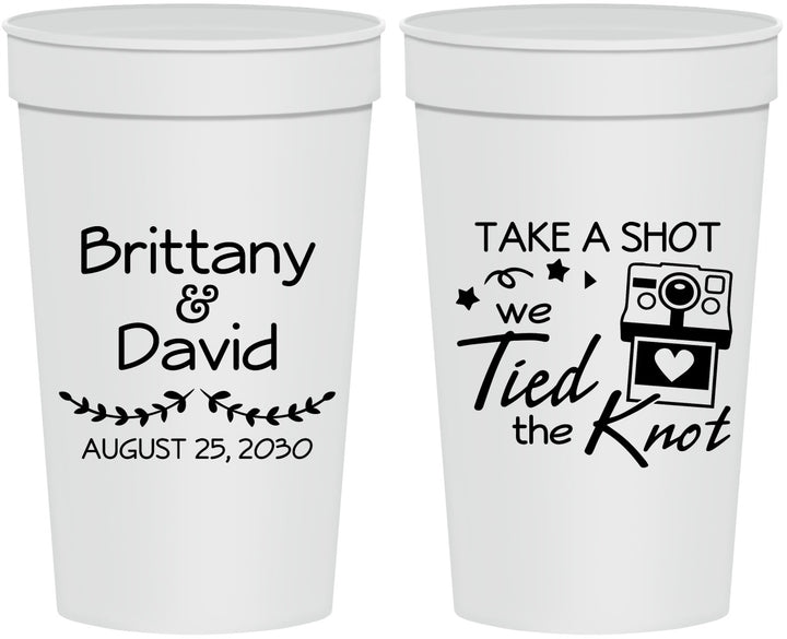 Personalized Wedding 32 oz Stadium Cups - Take A Shot We Tied The Knot | 553
