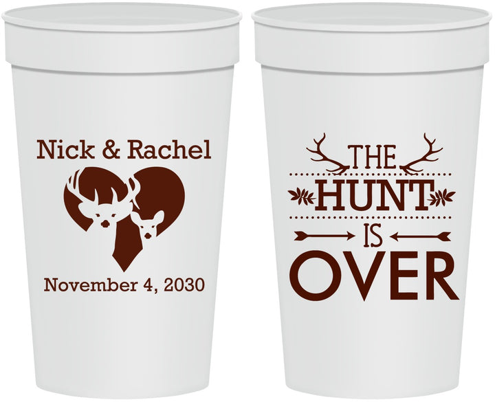 Personalized Wedding 32 oz Stadium Cups - The Hunt Is Over | 554