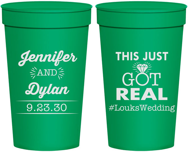 Personalized Wedding 32 oz Stadium Cups - Just Got Real | 557
