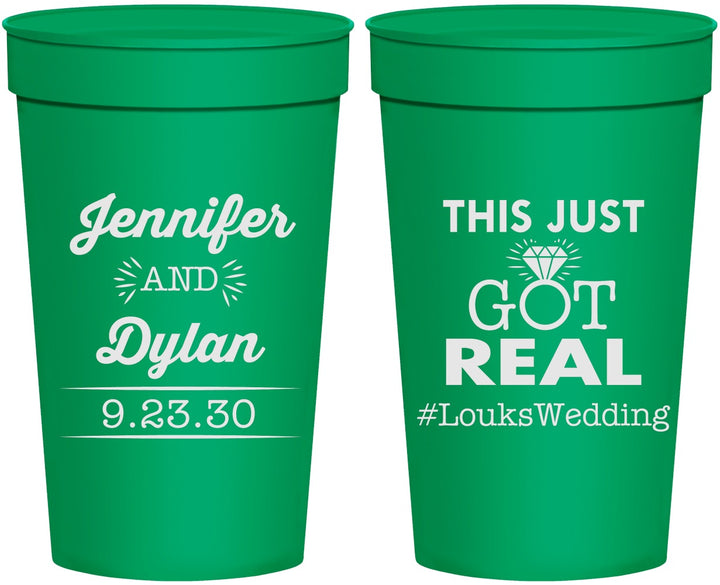 Personalized Wedding 32 oz Stadium Cups - Just Got Real | 557