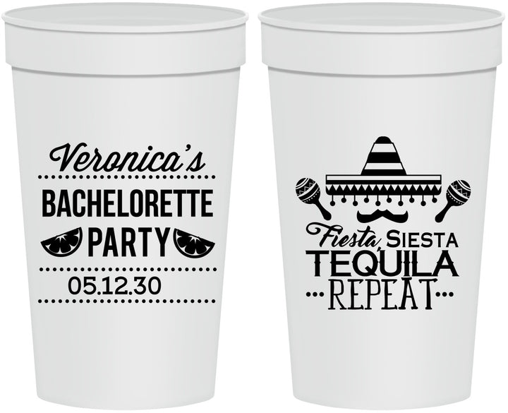 Personalized Bachelorette 32 oz Stadium Cups - Fiesta Siesta Tequila Repeat | 60000
