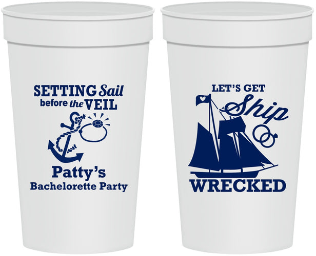 Personalized Bachelorette 32 oz Stadium Cups - Lets Get Ship Wrecked | 60011