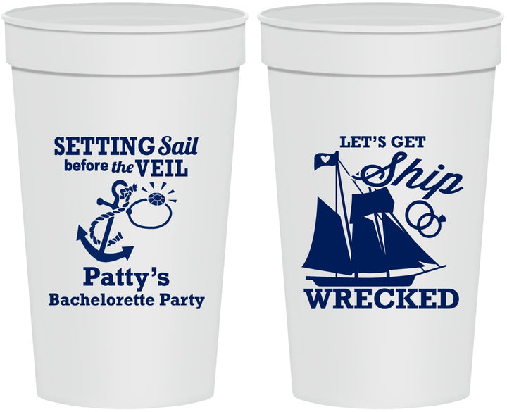 Personalized Bachelorette 32 oz Stadium Cups - Lets Get Ship Wrecked | 60011