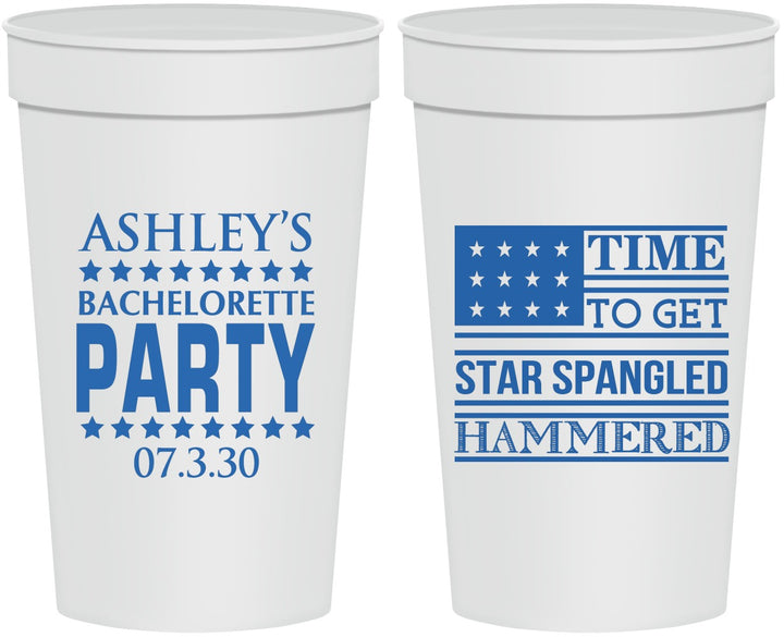 Personalized Bachelorette 32 oz Stadium Cups - Star Spangled Hammered | 60025