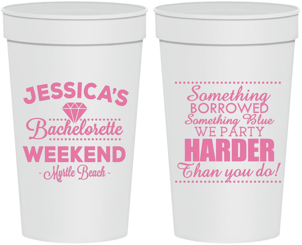 Personalized Bachelorette 32 oz Stadium Cups - Something Borrowed | 60028