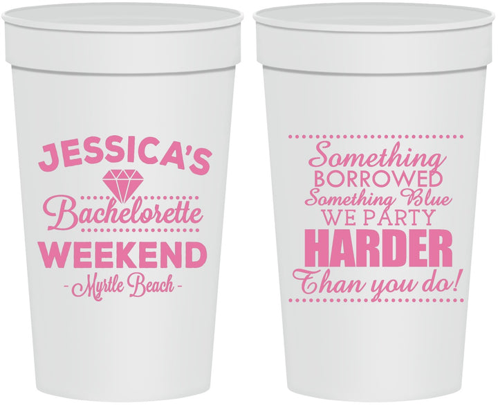 Personalized Bachelorette 32 oz Stadium Cups - Something Borrowed | 60028