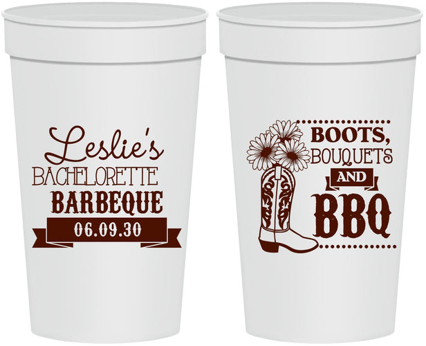 Personalized Bachelorette 32 oz Stadium Cups - Boots Bouquets Bbq | 60035