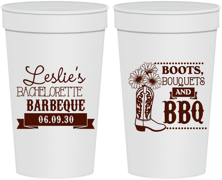 Personalized Bachelorette 32 oz Stadium Cups - Boots Bouquets Bbq | 60035