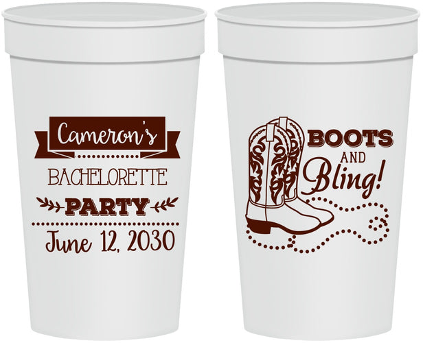 Personalized Bachelorette 32 oz Stadium Cups - Boots And Bling | 60044