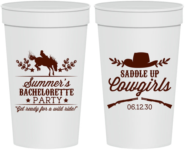 Personalized Bachelorette 32 oz Stadium Cups - Saddle Up Cowgirls | 60045