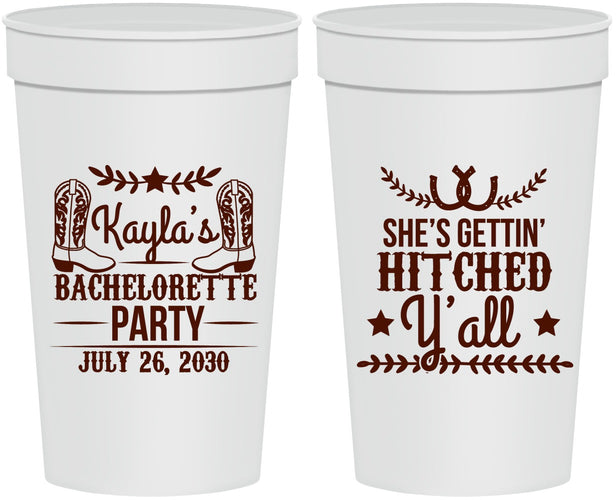Personalized Bachelorette 32 oz Stadium Cups - Getting Hitched Yall | 60047