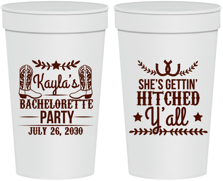Personalized Bachelorette 32 oz Stadium Cups - Getting Hitched Yall | 60047