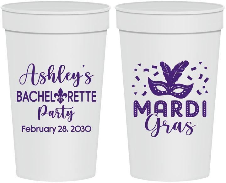 Personalized Bachelorette 32 oz Stadium Cups - Mardi Gras | 60060