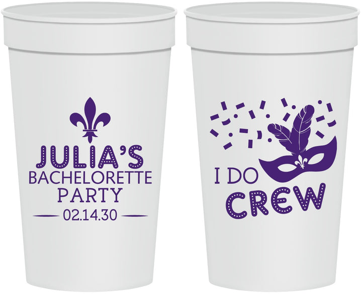 Personalized Bachelorette 32 oz Stadium Cups - Mardi Gras I Do Crew | 60063