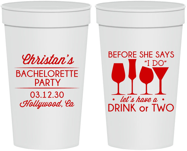 Personalized Bachelorette 32 oz Stadium Cups - Before She Says I Do | 60064