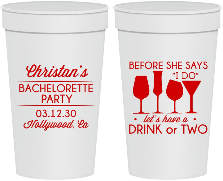Personalized Bachelorette 32 oz Stadium Cups - Before She Says I Do | 60064