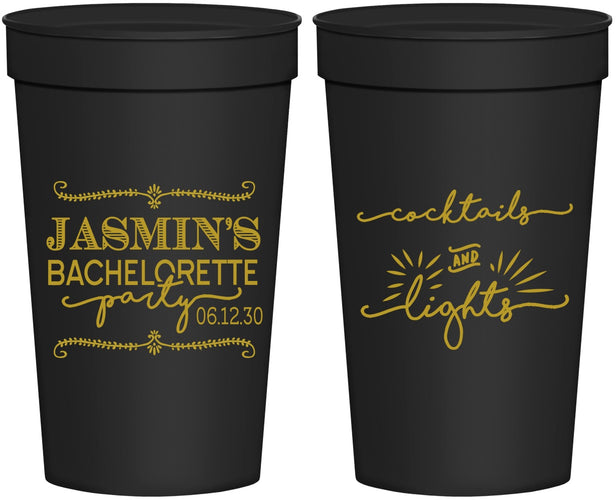 Personalized Bachelorette 32 oz Stadium Cups - Cocktails And Lights | 60065