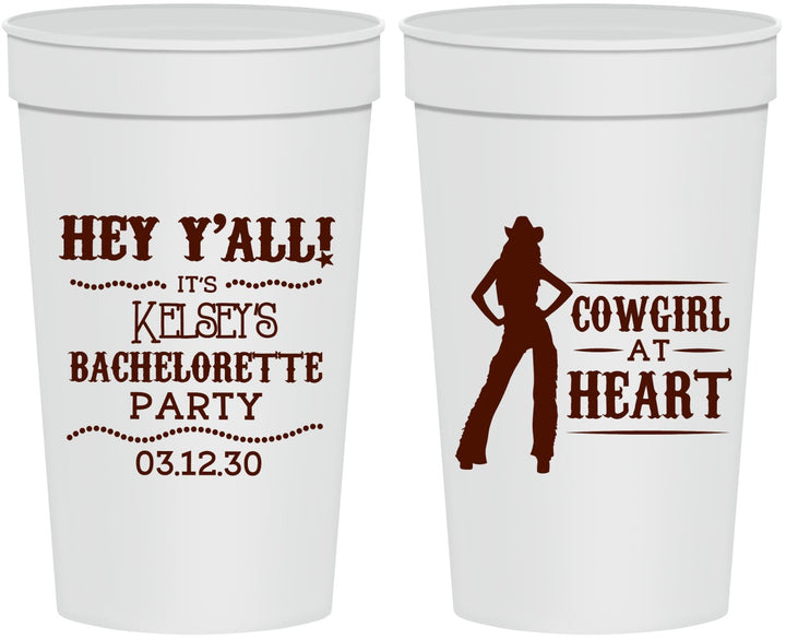 Personalized Bachelorette 32 oz Stadium Cups - Cowgirl At Heart | 60079