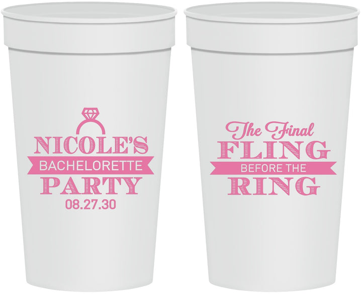 Personalized Bachelorette 32 oz Stadium Cups - Final Fling Before The Ring | 60110
