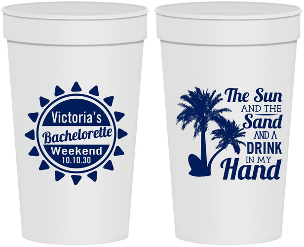 Personalized Bachelorette 32 oz Stadium Cups - Sun Sand Drink Hand | 60114