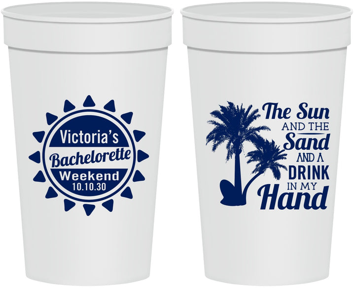 Personalized Bachelorette 32 oz Stadium Cups - Sun Sand Drink Hand | 60114