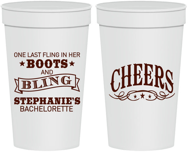 Personalized Bachelorette 32 oz Stadium Cups - Boots And Bling | 60118