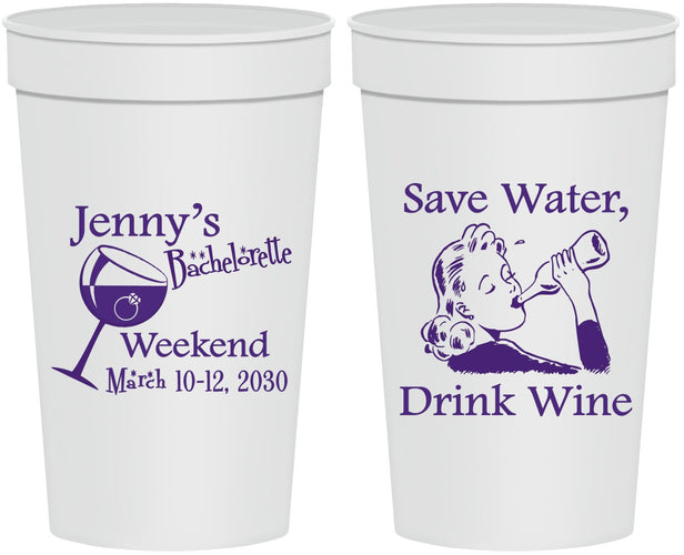 Personalized Bachelorette 32 oz Stadium Cups - Save Water Drink Wine | 60120