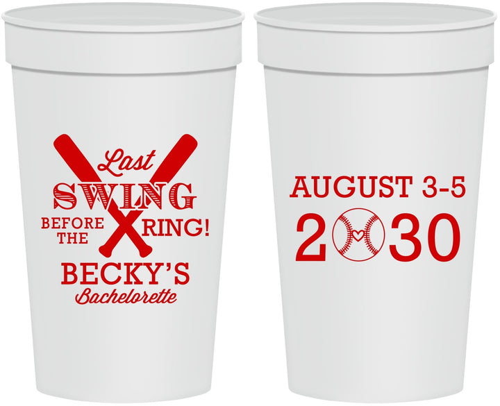 Personalized Bachelorette 32 oz Stadium Cups - Last Swing Before Ring | 60127
