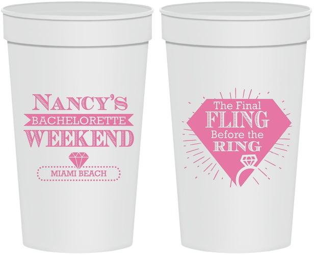Personalized Bachelorette 32 oz Stadium Cups - Final Fling Before The Ring | 60129