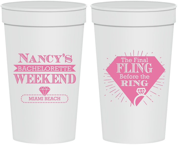 Personalized Bachelorette 32 oz Stadium Cups - Final Fling Before The Ring | 60129