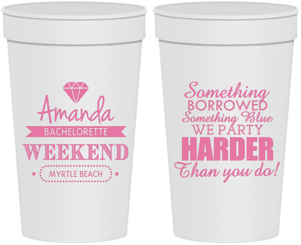 Personalized Bachelorette 32 oz Stadium Cups - Something Borrowed | 60131