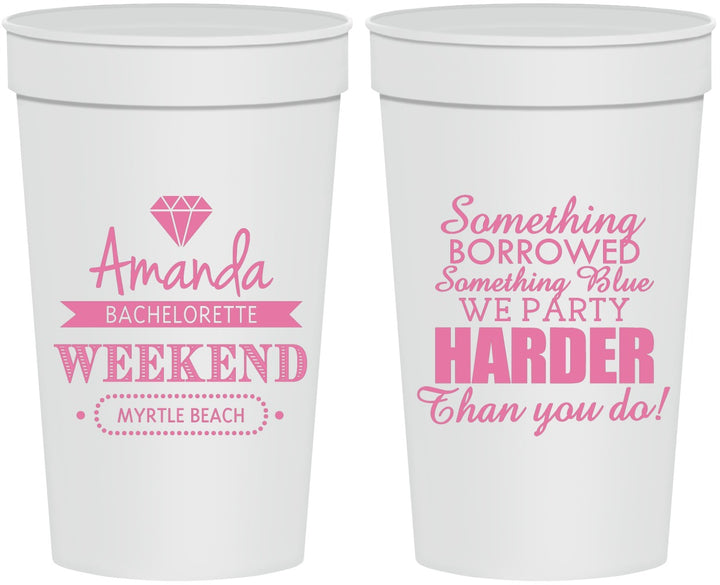 Personalized Bachelorette 32 oz Stadium Cups - Something Borrowed | 60131