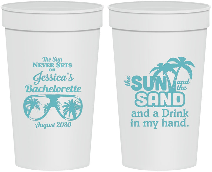 Personalized Bachelorette 32 oz Stadium Cups - Sun Sand Drink Hand | 60134