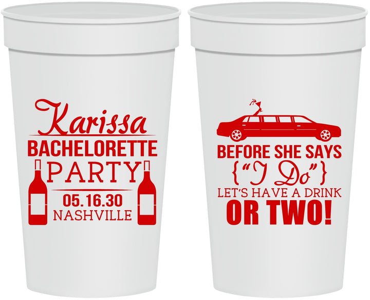 Personalized Bachelorette 32 oz Stadium Cups - Before She Says I Do | 60142