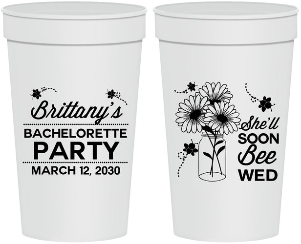 Personalized Bachelorette 32 oz Stadium Cups - She Will Soon Bee Wed | 60151