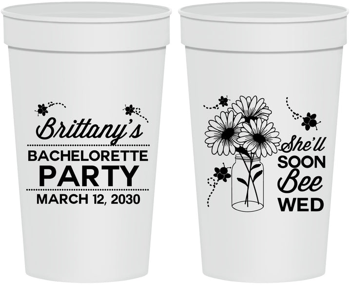 Personalized Bachelorette 32 oz Stadium Cups - She Will Soon Bee Wed | 60151
