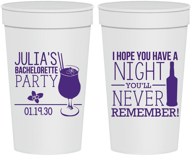 Personalized Bachelorette 32 oz Stadium Cups - Night Never Remember | 60160