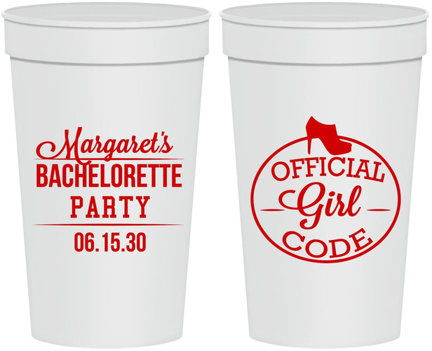 Personalized Bachelorette 32 oz Stadium Cups - Official Girl Code | 60176