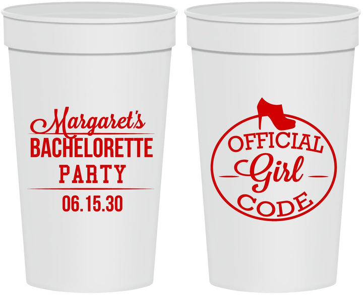 Personalized Bachelorette 32 oz Stadium Cups - Official Girl Code | 60176