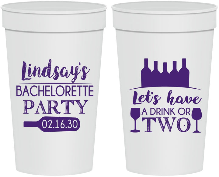 Personalized Bachelorette 32 oz Stadium Cups - Wine Drink Or Two | 60178