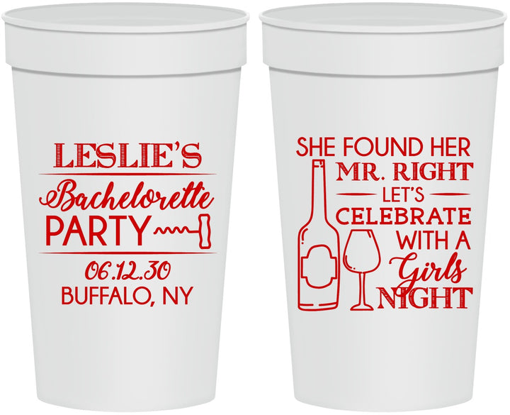 Personalized Bachelorette 32 oz Stadium Cups - Mr Right Girls Night | 60180